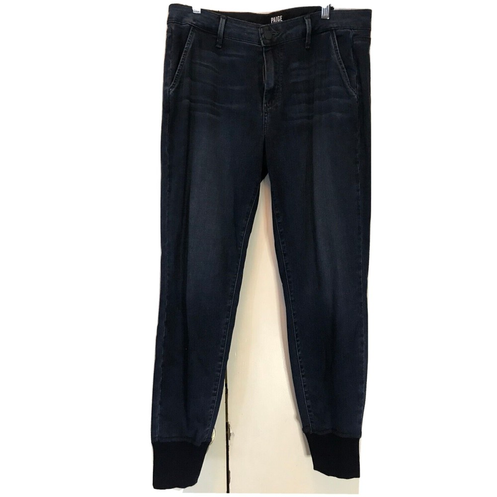 Paige Dark Blue Stretch Denim Jogger Pants Women’s Size 30